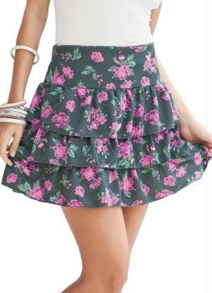 Saia Floral com Babados