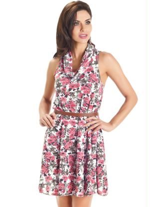 Vestido Floral com Gola Degagê